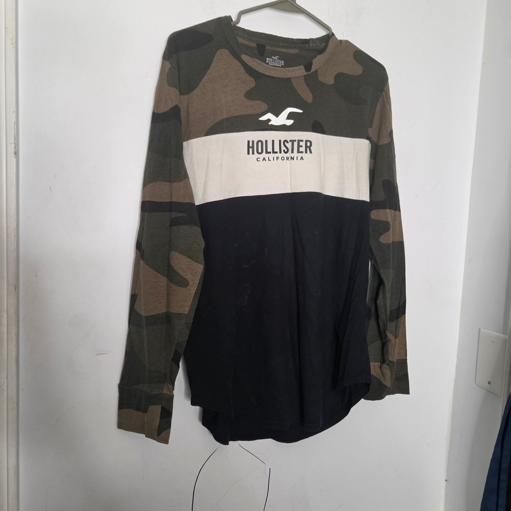 Hollister Mens Camo Colorblock Long Sleeve Graphic Tee Shirt Large
